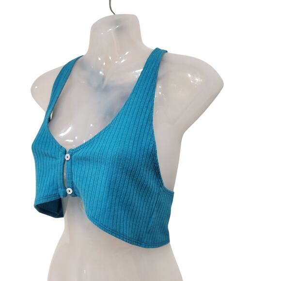 BDG Urban Outfitters Tank Top Racerback Ultra Cropped Blue Button Front Medium - Picture 3 of 8